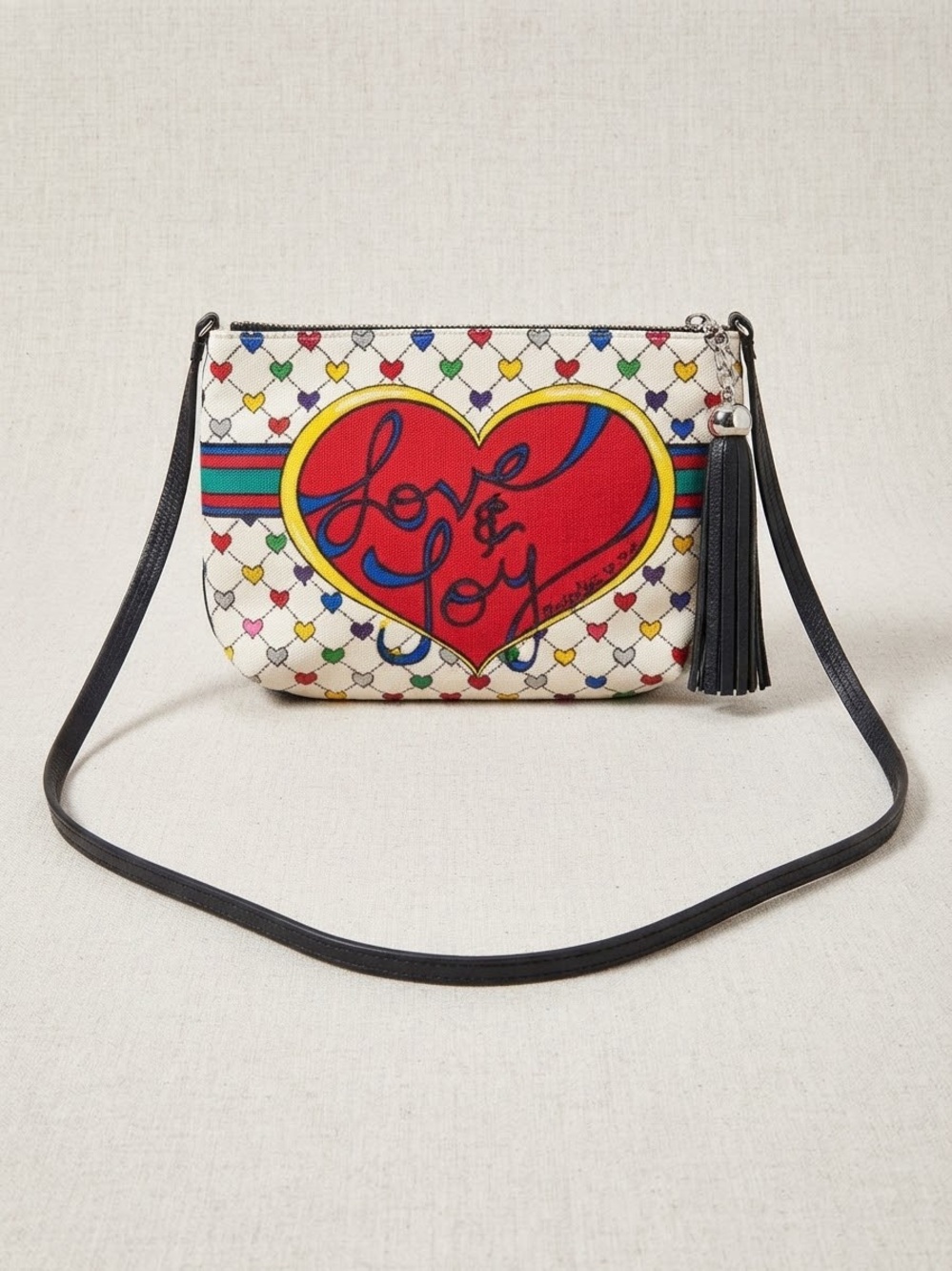 BRIGHTON Love & Joy Heart Crossbody Bag White Multi $70 Retail NWOT